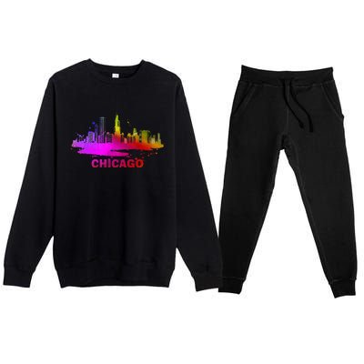 Colorful Chicago Cityscape Souvenir Chicago Skyline Premium Crewneck Sweatsuit Set