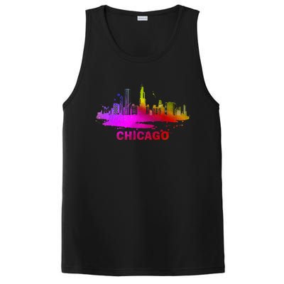 Colorful Chicago Cityscape Souvenir Chicago Skyline PosiCharge Competitor Tank