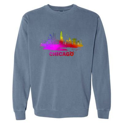 Colorful Chicago Cityscape Souvenir Chicago Skyline Garment-Dyed Sweatshirt