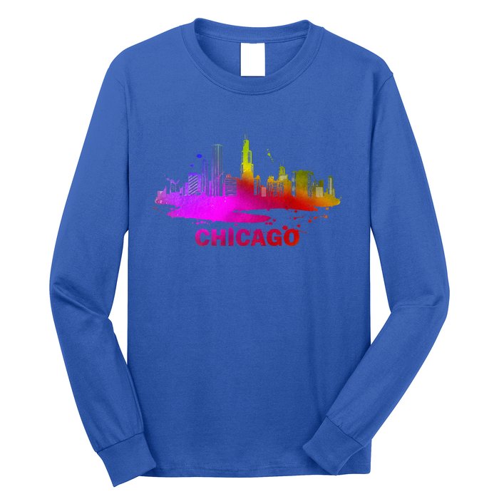 Colorful Chicago Cityscape Souvenir Chicago Skyline Long Sleeve Shirt