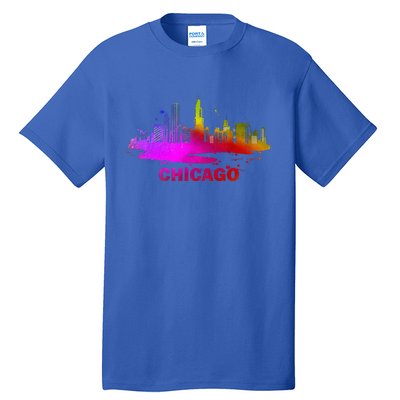 Colorful Chicago Cityscape Souvenir Chicago Skyline Tall T-Shirt