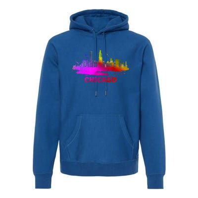 Colorful Chicago Cityscape Souvenir Chicago Skyline Premium Hoodie