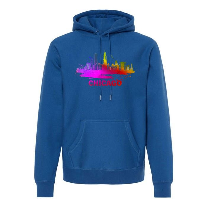 Colorful Chicago Cityscape Souvenir Chicago Skyline Premium Hoodie