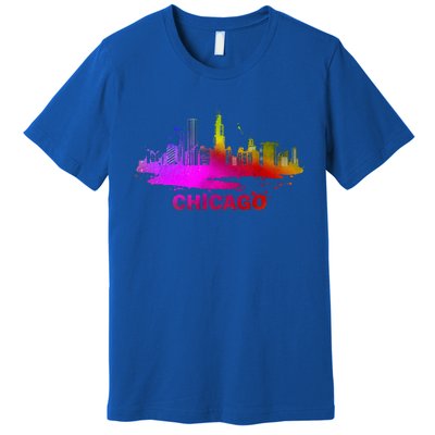 Colorful Chicago Cityscape Souvenir Chicago Skyline Premium T-Shirt