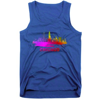 Colorful Chicago Cityscape Souvenir Chicago Skyline Tank Top