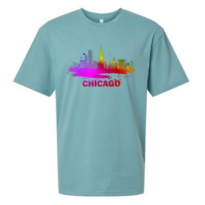 Colorful Chicago Cityscape Souvenir Chicago Skyline Sueded Cloud Jersey T-Shirt