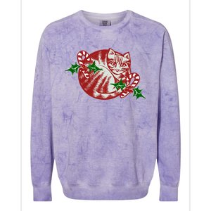 Candy Cane Curled Up Cat Christmas Kitty Gift Colorblast Crewneck Sweatshirt