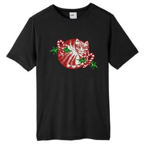 Candy Cane Curled Up Cat Christmas Kitty Gift Tall Fusion ChromaSoft Performance T-Shirt