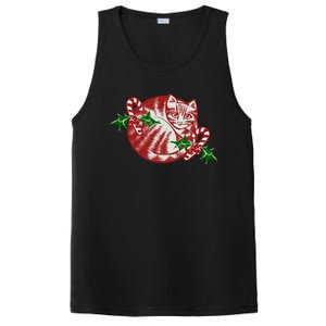 Candy Cane Curled Up Cat Christmas Kitty Gift PosiCharge Competitor Tank