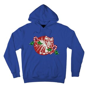 Candy Cane Curled Up Cat Christmas Kitty Gift Hoodie