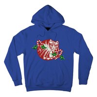 Candy Cane Curled Up Cat Christmas Kitty Gift Hoodie