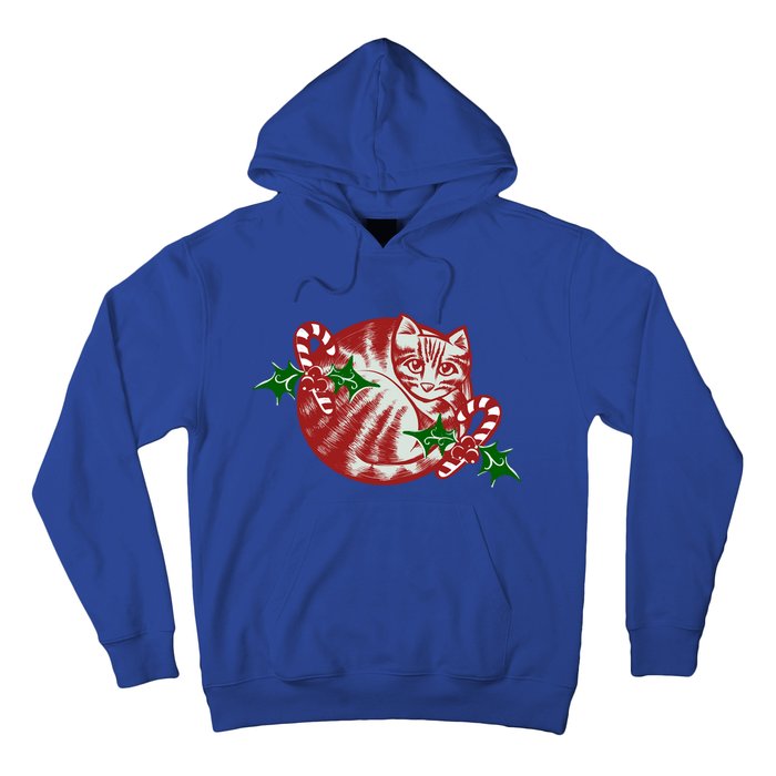 Candy Cane Curled Up Cat Christmas Kitty Gift Hoodie