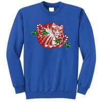 Candy Cane Curled Up Cat Christmas Kitty Gift Sweatshirt