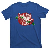 Candy Cane Curled Up Cat Christmas Kitty Gift T-Shirt