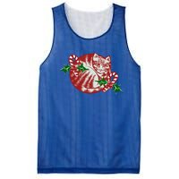 Candy Cane Curled Up Cat Christmas Kitty Gift Mesh Reversible Basketball Jersey Tank