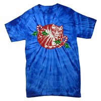 Candy Cane Curled Up Cat Christmas Kitty Gift Tie-Dye T-Shirt