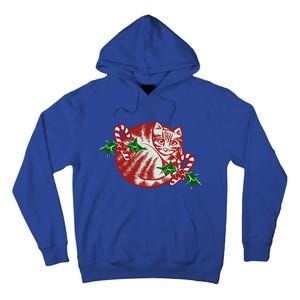 Candy Cane Curled Up Cat Christmas Kitty Gift Tall Hoodie