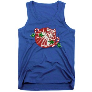 Candy Cane Curled Up Cat Christmas Kitty Gift Tank Top