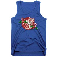 Candy Cane Curled Up Cat Christmas Kitty Gift Tank Top