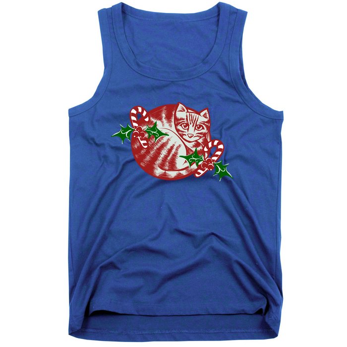 Candy Cane Curled Up Cat Christmas Kitty Gift Tank Top