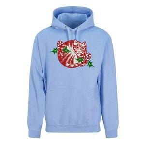 Candy Cane Curled Up Cat Christmas Kitty Gift Unisex Surf Hoodie