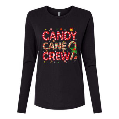 Candy Cane Crew Funny Christmas Candy Lover Xmas Pajamas Womens Cotton Relaxed Long Sleeve T-Shirt