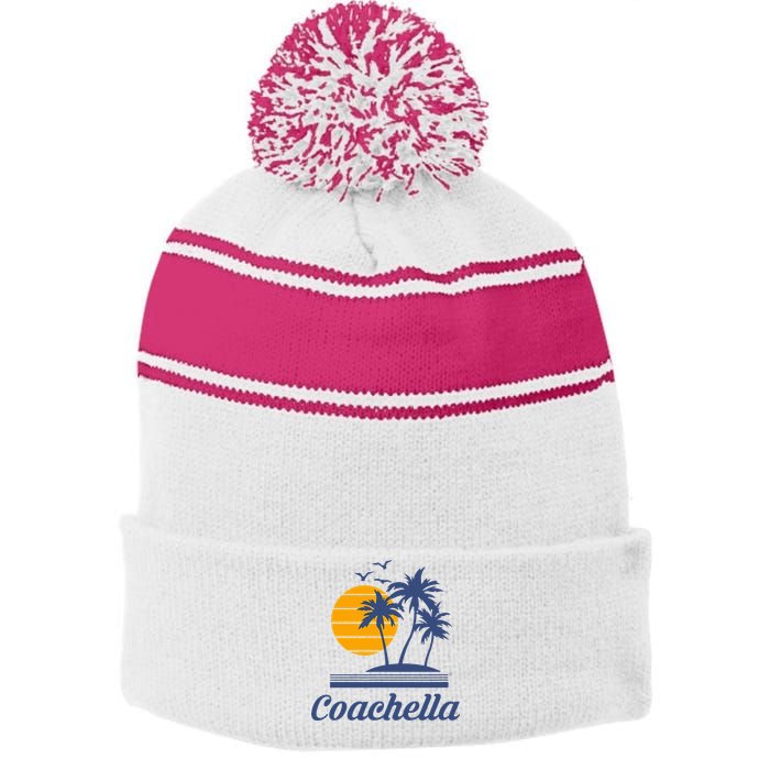 C.O.A.C.H.E.L.L.A California Ca City Beach Tourist Stripe Pom Pom Beanie