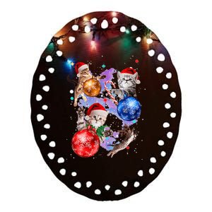 Cute Christmas Cats In Space Ornaments Graphic Ceramic Oval Ornament