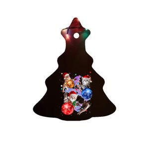 Cute Christmas Cats In Space Ornaments Graphic Ceramic Tree Ornament