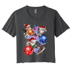 Cute Christmas Cats In Space Ornaments Graphic Women's Crop Top Tee