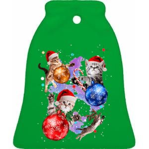 Cute Christmas Cats In Space Ornaments Graphic Ceramic Bell Ornament