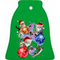 Cute Christmas Cats In Space Ornaments Graphic Ceramic Bell Ornament