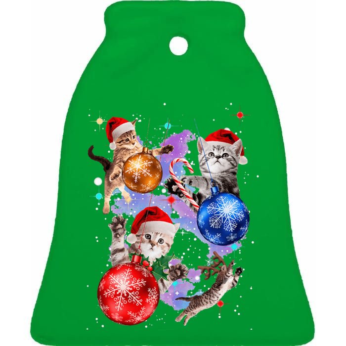 Cute Christmas Cats In Space Ornaments Graphic Ceramic Bell Ornament