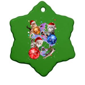 Cute Christmas Cats In Space Ornaments Graphic Ceramic Star Ornament