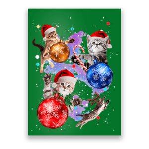 Cute Christmas Cats In Space Ornaments Graphic Poster