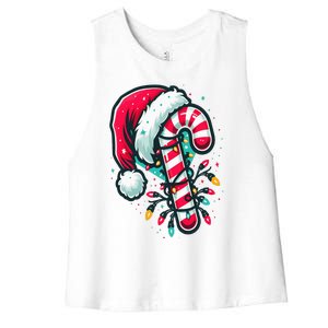 Candy Cane Crew Christmas Lights Family Matching Xmas Women's Racerback Cropped Tank