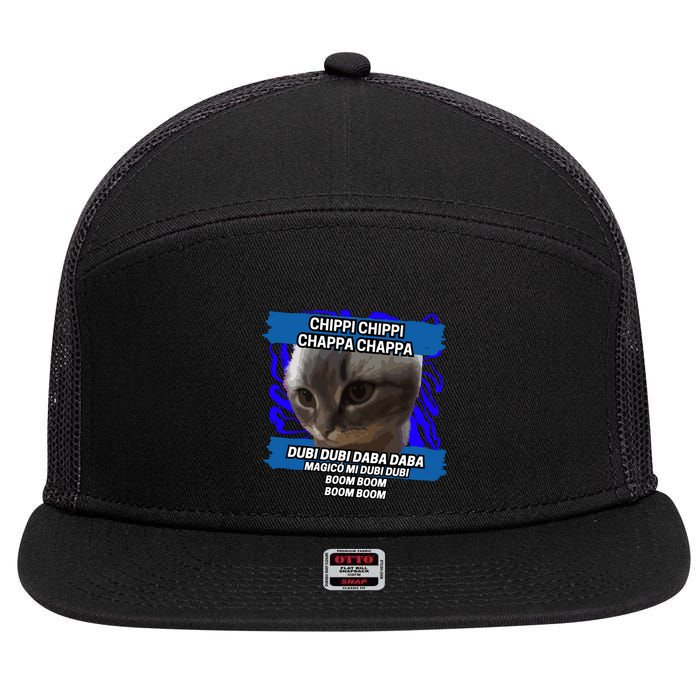 Chippi Chippi Chappa Chappa Dancing Cat Meme 7 Panel Mesh Trucker Snapback Hat