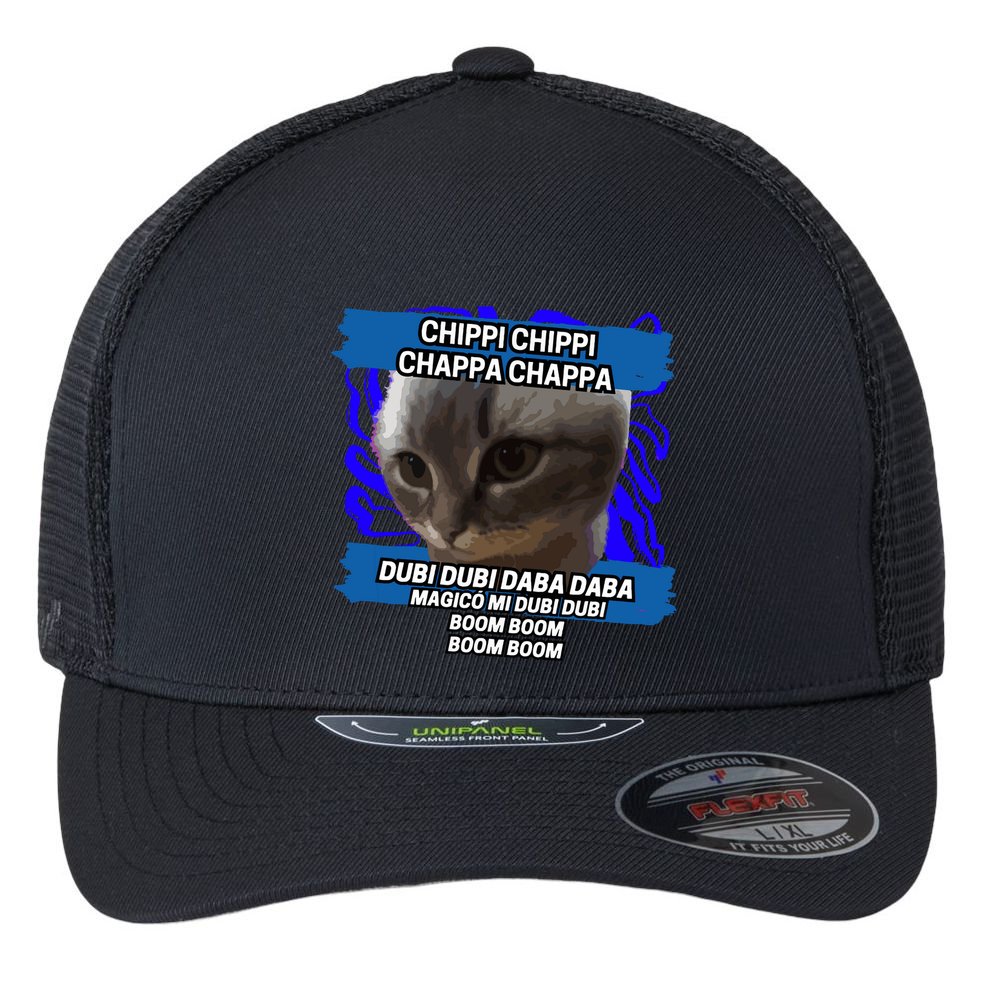 Chippi Chippi Chappa Chappa Dancing Cat Meme Flexfit Unipanel Trucker Cap