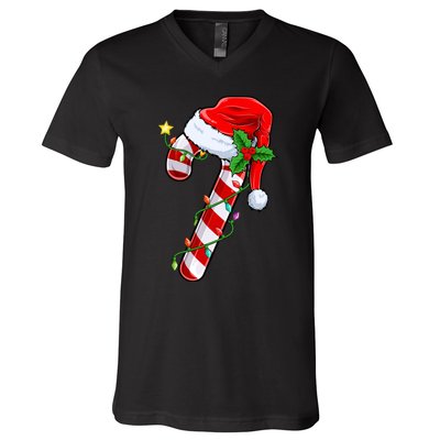 Candy Cane Crew Christmas Lights Family Matching Xmas V-Neck T-Shirt