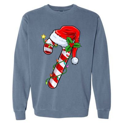 Candy Cane Crew Christmas Lights Family Matching Xmas Garment-Dyed Sweatshirt