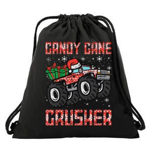 Christmas Candy Cane Crusher Xmas Monster Truck Drawstring Bag