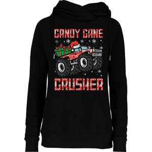 Christmas Candy Cane Crusher Xmas Monster Truck Womens Funnel Neck Pullover Hood