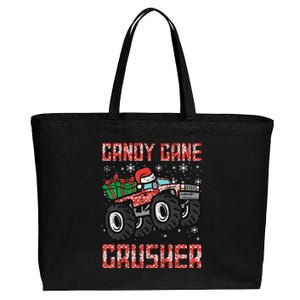 Christmas Candy Cane Crusher Xmas Monster Truck Cotton Canvas Jumbo Tote