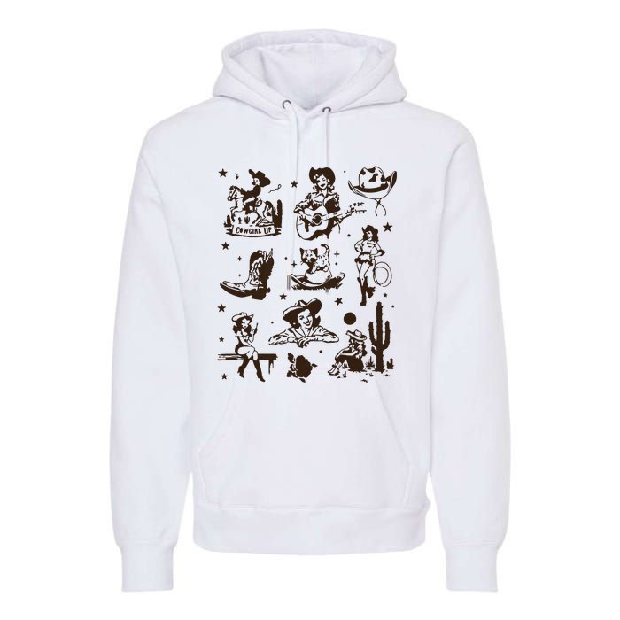 Cowgirl Collage Cowgirl Up Country Western Vintage Premium Hoodie