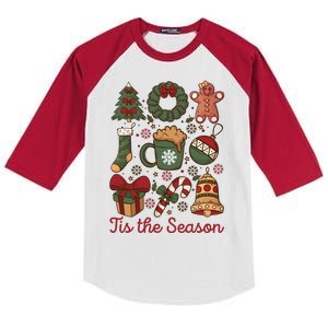 Cute Christmas Coquette Tis The Season Kids Colorblock Raglan Jersey