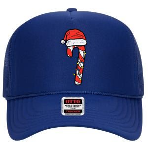 Christmas Candy Cane Santa Xmas High Crown Mesh Back Trucker Hat