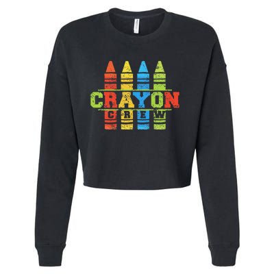 Cray Colors Child Art Funny Crayon Crew Cropped Pullover Crew