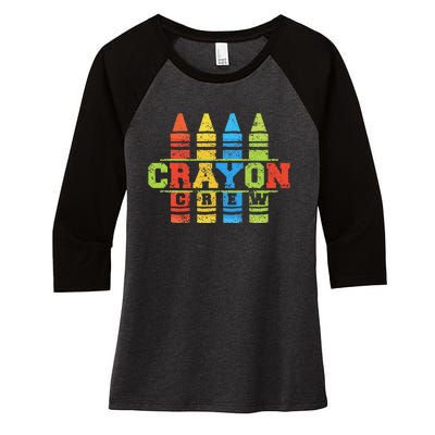 Cray Colors Child Art Funny Crayon Crew Women's Tri-Blend 3/4-Sleeve Raglan Shirt