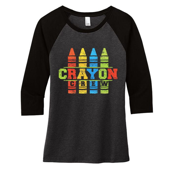 Cray Colors Child Art Funny Crayon Crew Women's Tri-Blend 3/4-Sleeve Raglan Shirt