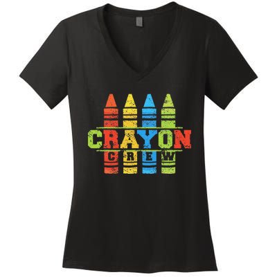 Cray Colors Child Art Funny Crayon Crew Women's V-Neck T-Shirt